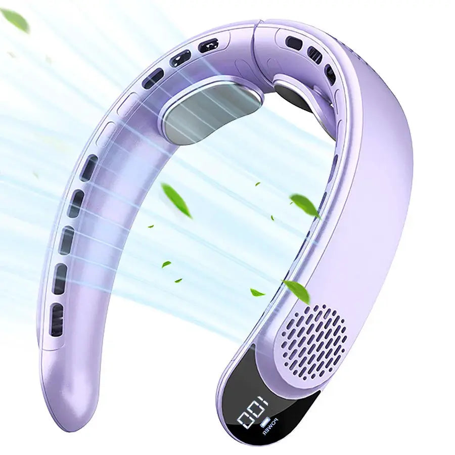 New Quad-Core USB Neck Fan Turbine Vaneless Design Easy Control 4000mAh Digital display for Outdoor Portable Fan Summer Gift by All Mart Bristol Ltd