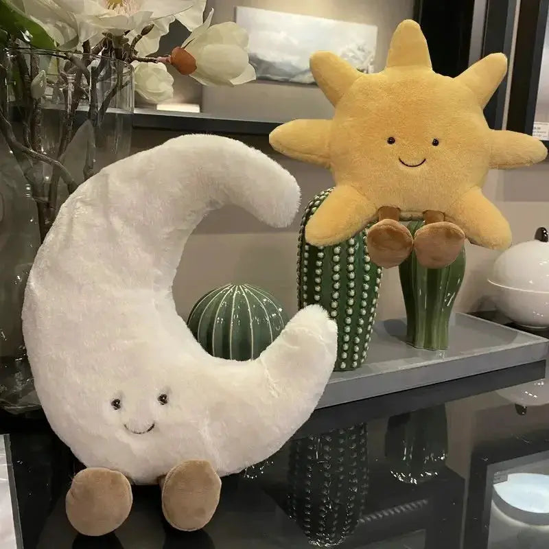 Adorable Smile Face White Moon Yellow Sun Plushie Stuffed Cute Cartoon Weather Plush Toy for Kid Bedroom Decor Sofa Throw Pillow by All Mart Bristol Ltd