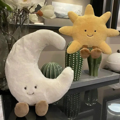 Adorable Smile Face White Moon Yellow Sun Plushie Stuffed Cute Cartoon Weather Plush Toy for Kid Bedroom Decor Sofa Throw Pillow by All Mart Bristol Ltd