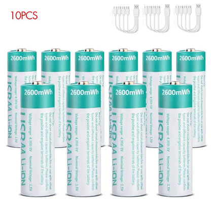 kuugro USB 1.5V 2600mWh AA Rechargeable Battery Type-C Rechargeable aa Lithium Battery for Remote Control Electric Toys Mouse by All Mart Bristol Ltd