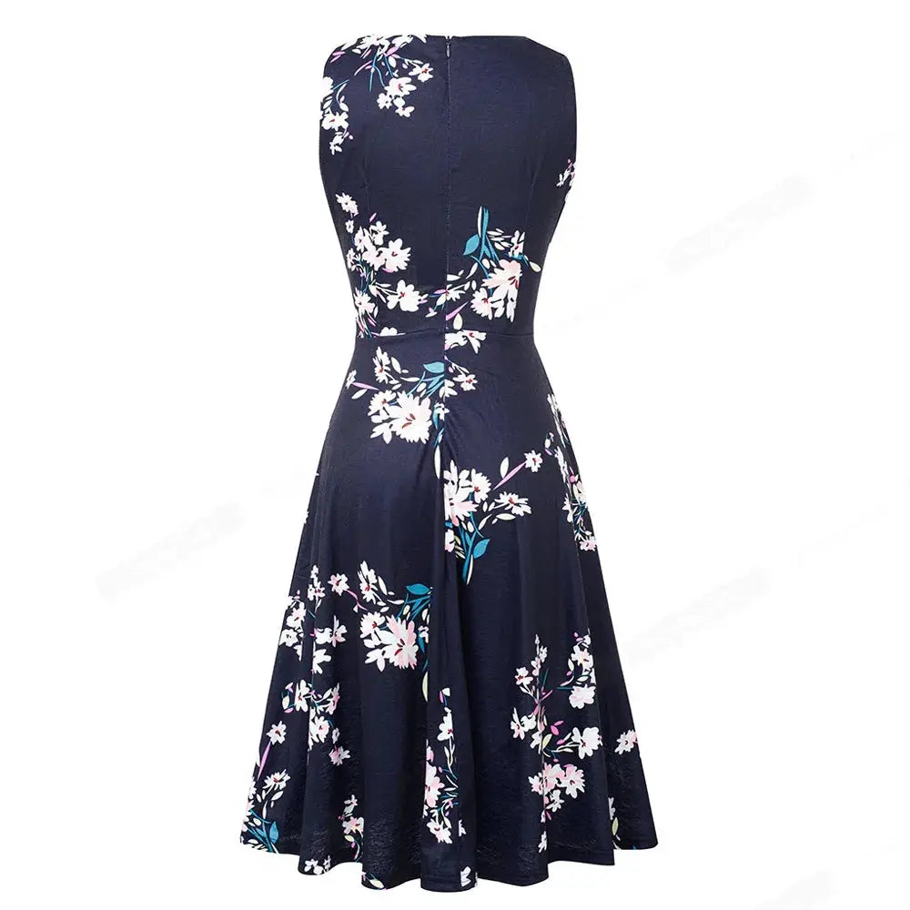 Women Vintage Casual Round Neck A line Summer Elegant Floral Lace Patchwork Sleeveless Tunic Party Swing Dress HA079 by All Mart Bristol Ltd