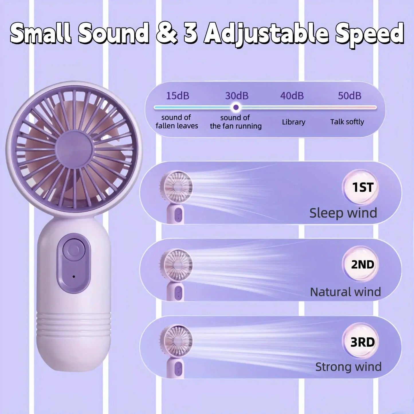 Mini portable fan, handheld small fan, USB charging, 3-speed handheld fan suitable for office, outdoor travel, and camping by All Mart Bristol Ltd