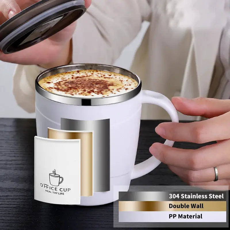 304 Stainless Steel Coffee Cup Mug With Lid Insulated Coffee Mug Double Wall Coffee Tumbler With Handle Heat-resistant Drinkware by All Mart Bristol Ltd
