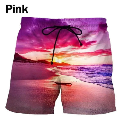 Seaside Sunset Sunrise Scence Beach Shorts Men 3D Print Board Shorts Swimsuit 2023 Hawaiian Bermuda Swim Trunks Cool Short Pants by All Mart Bristol Ltd