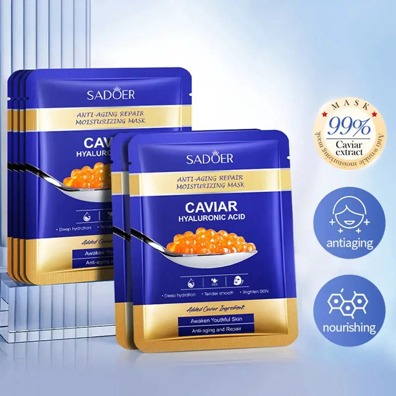 5pcs SADOER Caviar Hyaluronic Acid Moisturizing Facial Masks Brightening Firming Hydrating Face Mask Facial Skin Care Products by All Mart Bristol Ltd
