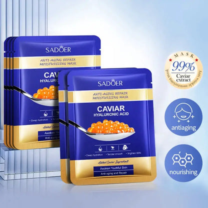 5pcs SADOER Caviar Hyaluronic Acid Moisturizing Facial Masks Brightening Firming Hydrating Face Mask Facial Skin Care Products by All Mart Bristol Ltd