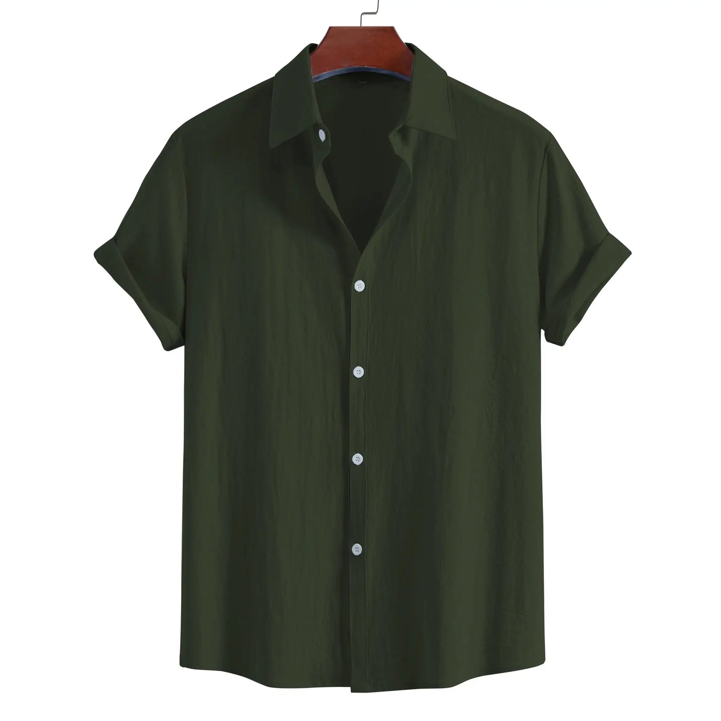 Men's Summer Lapel Short Sleeve Solid Color Button Cardigan, Fashionable Cotton Men's Shirt Tops by All Mart Bristol Ltd
