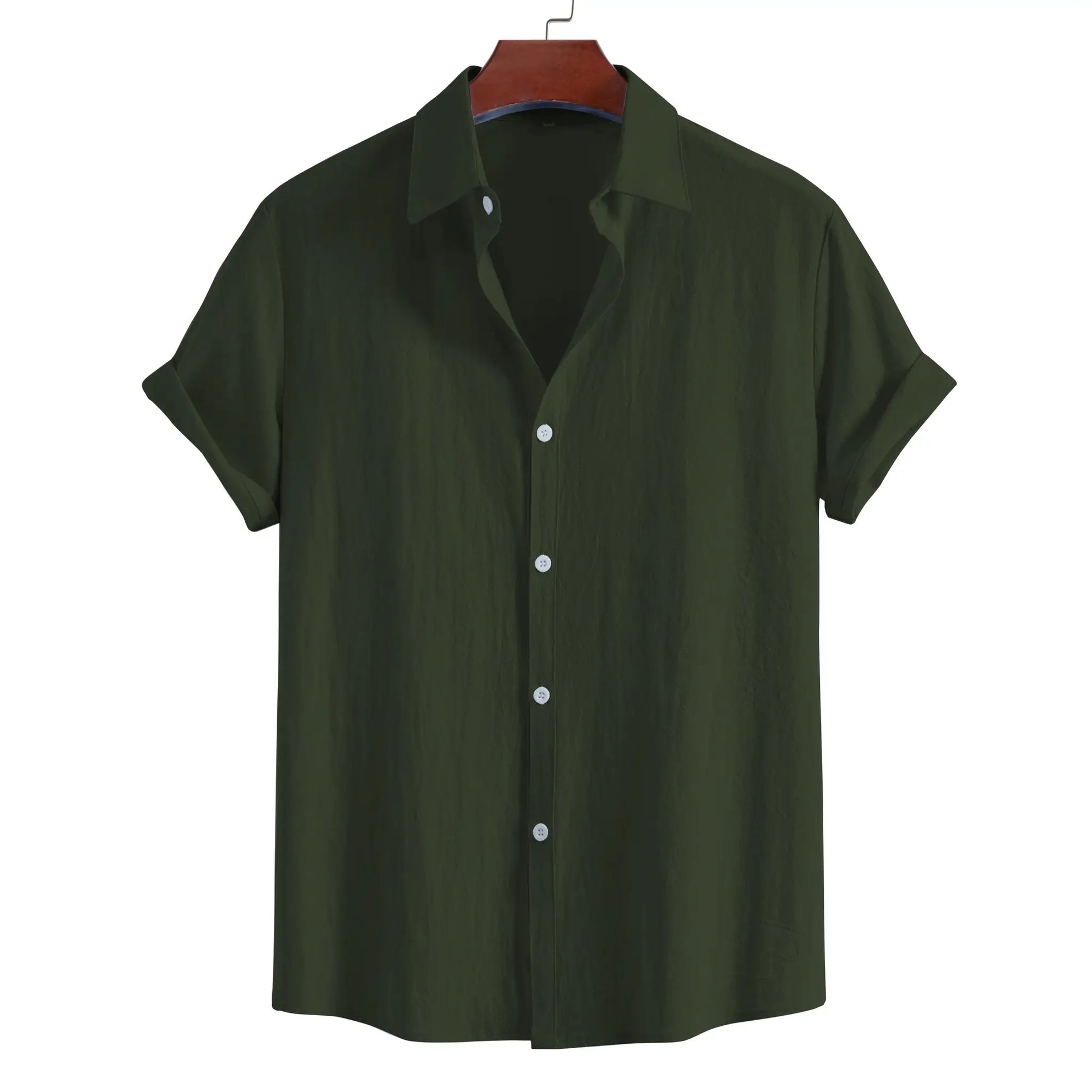Men's Summer Lapel Short Sleeve Solid Color Button Cardigan, Fashionable Cotton Men's Shirt Tops by All Mart Bristol Ltd