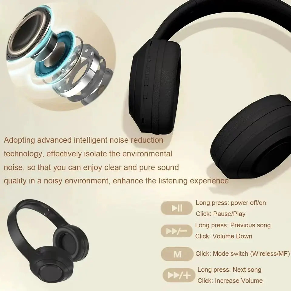9D Surround Bass Headsets Wireless Bluetooth 5.3 Headphones Over Ear Noise Reduction Sports Gaming Earphone with HD Mic Handfree by All Mart Bristol Ltd