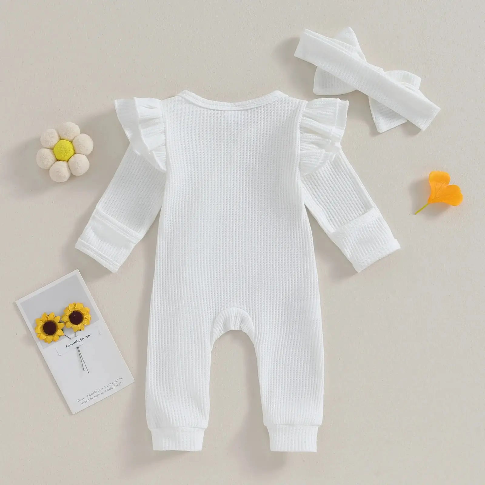 Pudcoco Infant Baby Girl Autumn Jumpsuit Solid Color Round Neck Flying Sleeve Ruffled Zipper Romper with Bow Headband 0-12M by All Mart Bristol Ltd