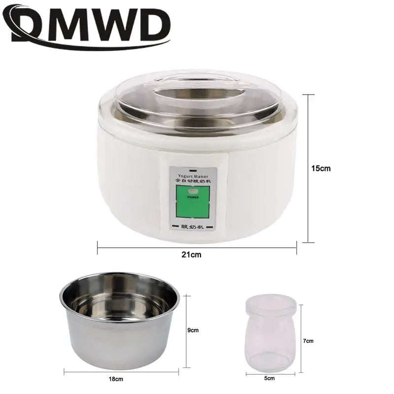 1.5L Electric Yogurt Maker Fermenter Automatic Multifunction Stainless Steel Liner Natto Rice Wine Pickle Machine 7 Yoghurt Cups by All Mart Bristol Ltd