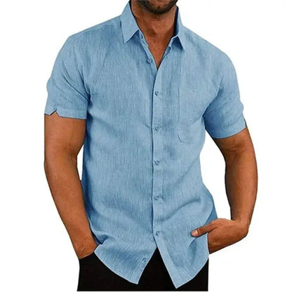 Summer Polo Collar Solid Short Sleeve Button Men's Shirt Men's Clothing by All Mart Bristol Ltd
