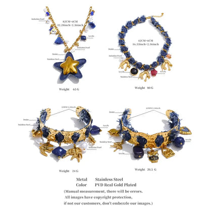 Yhpup Exclusive Design Blue Denim Heart Star Animal Pendant Necklace Bracelet Bangle Popular Charm Jewelry Autumn & Winter New by All Mart Bristol Ltd