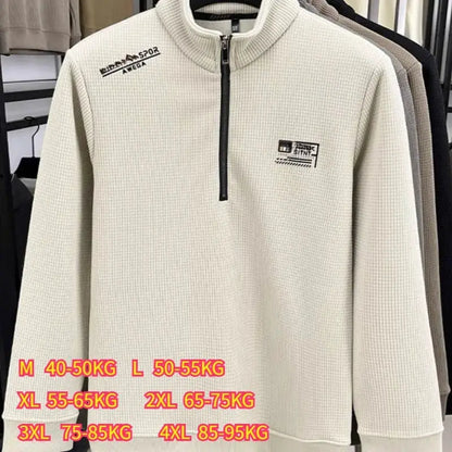 Men's Fleece Liner Sweatshirts Vintage Half Zipper Print Plaid Texture Thick Wool Warm Pullover Luxury Turtleneck Sweatshirts by All Mart Bristol Ltd