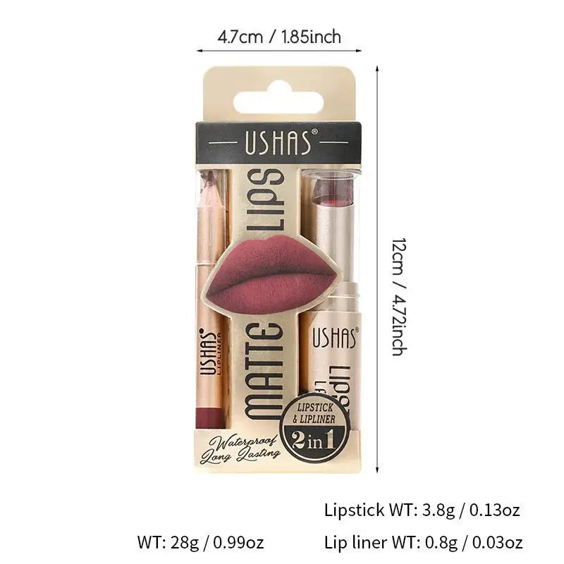 USHAS 12 Color Lip Liner + LIPSTICK Set Easy Coloring Matte Lipstick Long lasting nude red lipstick by All Mart Bristol Ltd