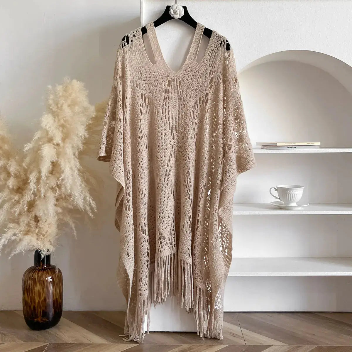 New Spring and Summer Fashion Women's Fringed Knitted Shawl Women Hollow out Solid Color Capes Knitted Pullover by All Mart Bristol Ltd