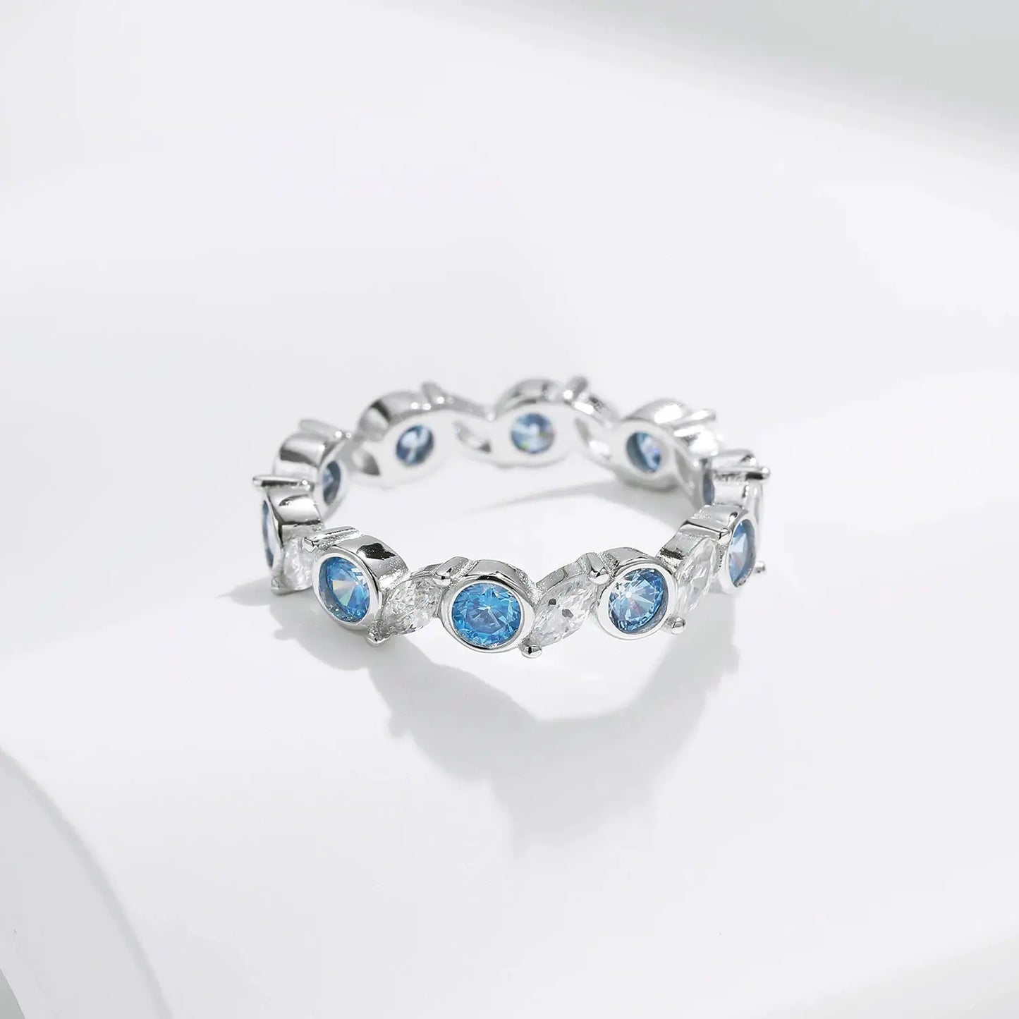 MODIAN 925 Sterling Silver Ocean Round Blue CZ Eternal Ring Trendy Stackable Delicate Fine Jewelry Fro Women Vacation Gifts by All Mart Bristol Ltd