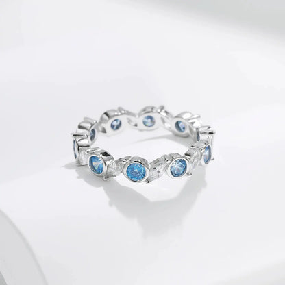 MODIAN 925 Sterling Silver Ocean Round Blue CZ Eternal Ring Trendy Stackable Delicate Fine Jewelry Fro Women Vacation Gifts by All Mart Bristol Ltd