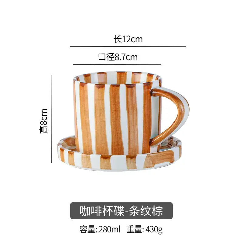 Ceramic Coffee Mugs Creative Stripes Hand-painted Coffee Cups and Saucers Home Ceramic Milk Cups Hotel Coffee Cups Cafe Cups by All Mart Bristol Ltd