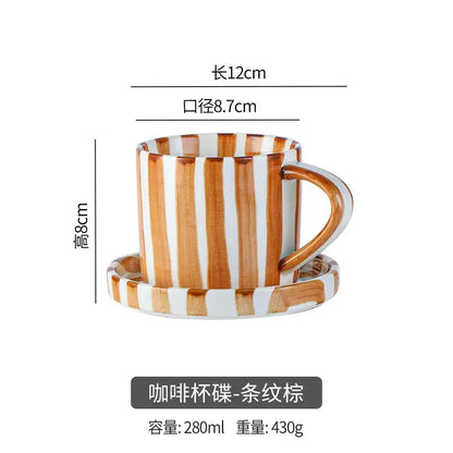 Ceramic Coffee Mugs Creative Stripes Hand-painted Coffee Cups and Saucers Home Ceramic Milk Cups Hotel Coffee Cups Cafe Cups by All Mart Bristol Ltd