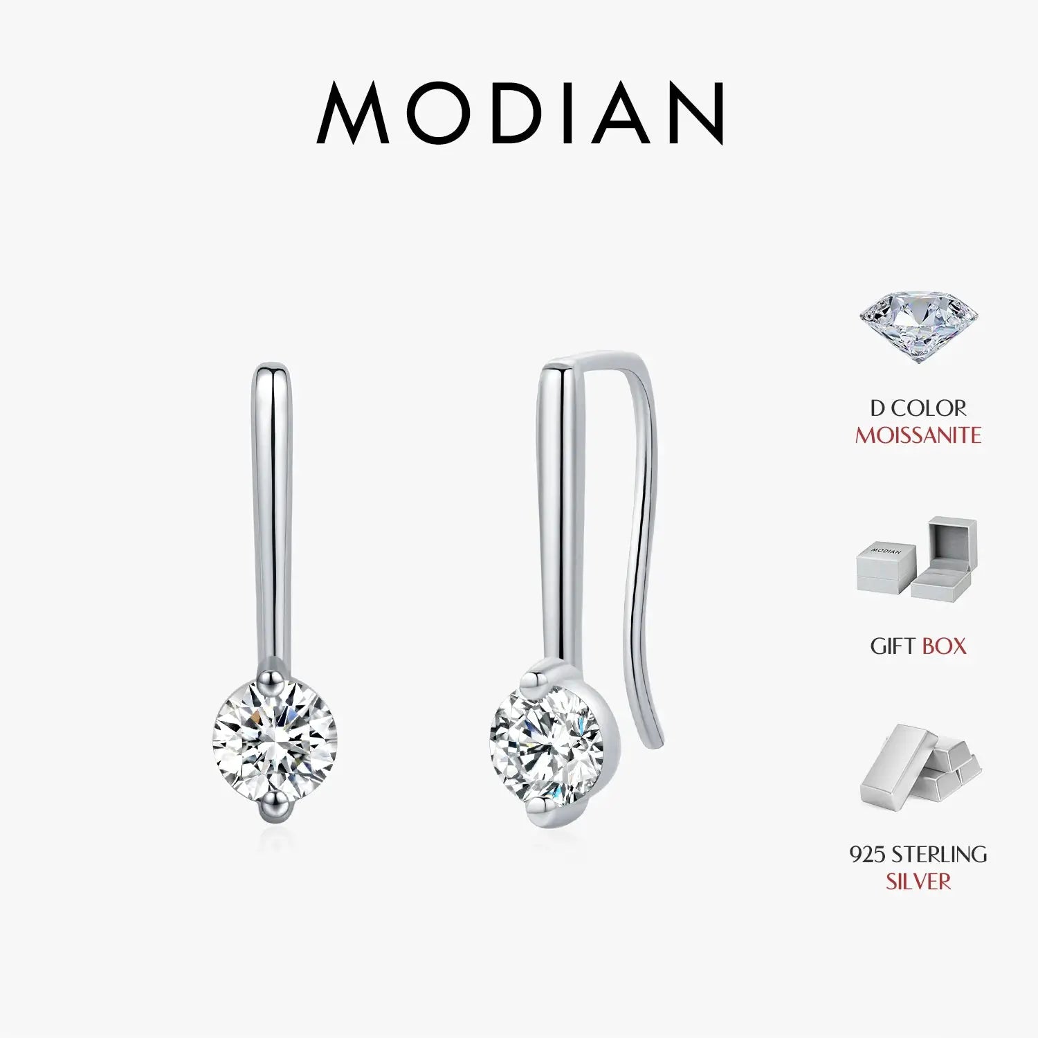 MODIAN Sparkling D Color Moissanite Drop Earrings 925 Sterling Silver Classic Geometric Dangle Earrings For Women Fine Jewelry by All Mart Bristol Ltd