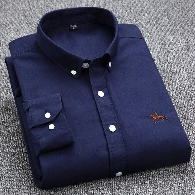 Cotton Oxford Shirt For Mens Long Sleeve Plaid Striped Casual Shirts Male Pocket Regular-Fit Button-Down Work Man Shirt S~6XL by All Mart Bristol Ltd