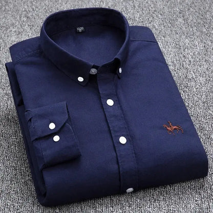 Cotton Oxford Shirt For Mens Long Sleeve Plaid Striped Casual Shirts Male Pocket Regular-Fit Button-Down Work Man Shirt S~6XL by All Mart Bristol Ltd