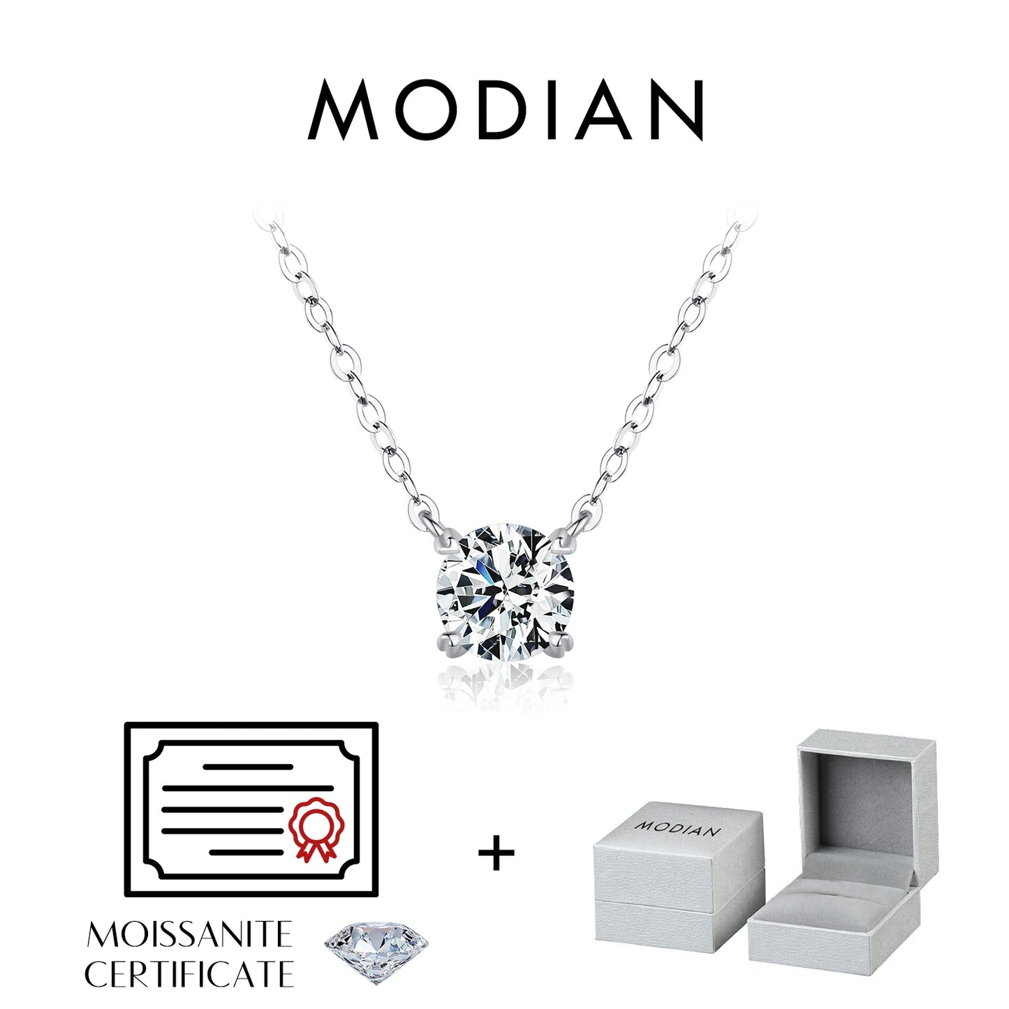 MODIAN Moissanite Pendant Necklace D Color 0.8CT Lab Diamond For Women Wedding Engagement 925 Sterling Silver Fine Jewelry Gift by All Mart Bristol Ltd