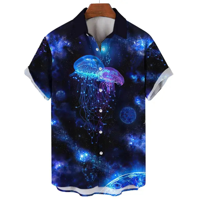 3d Print Shark Jellyfish Hawaiian Shirt For Men Casual Sea Life Animal Pattern Short Sleeve Blouse Summer Fashion Top Shirts by All Mart Bristol Ltd