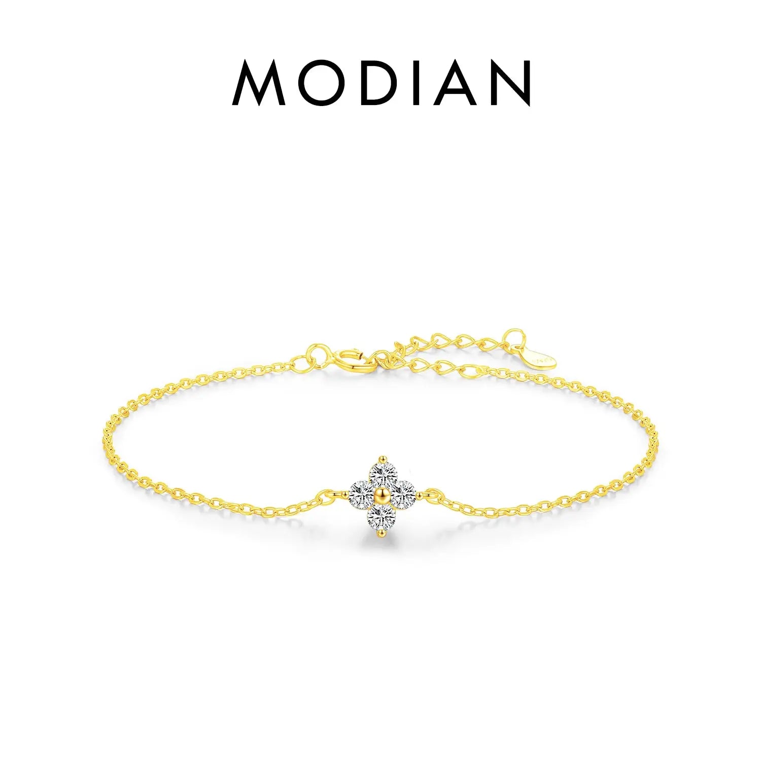 MODIAN 925 Sterling Silver Stackable Four Leaf Clover CZ Bracelet For White Gold Plated Link Chain Women Party Fine Jewelry by All Mart Bristol Ltd