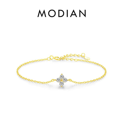 MODIAN 925 Sterling Silver Stackable Four Leaf Clover CZ Bracelet For White Gold Plated Link Chain Women Party Fine Jewelry by All Mart Bristol Ltd