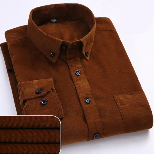 Oversize Corduroy Shirt For Men's Clothing Casual Long Sleeve Shirts Male Cotton Comfortable Soft Button-down Collar Brown Shirt by All Mart Bristol Ltd