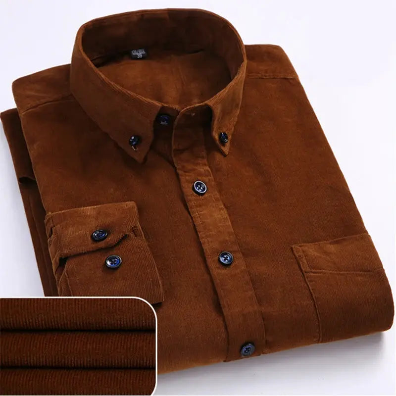 Oversize Corduroy Shirt For Men's Clothing Casual Long Sleeve Shirts Male Cotton Comfortable Soft Button-down Collar Brown Shirt by All Mart Bristol Ltd