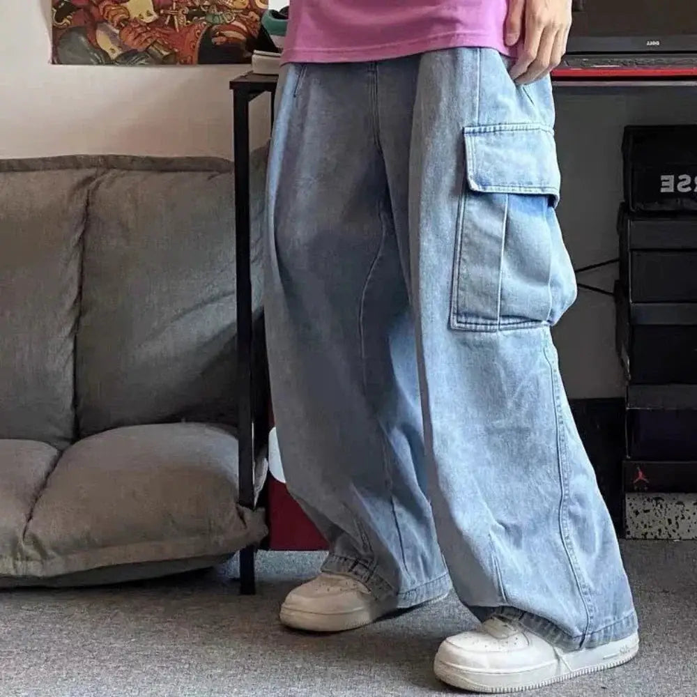 Baggy Jeans Men's Oversize Cargo Korean Black Wide Pants Streetwear Hip Hop Harajuku Male Fashion Straight Denim Pants by All Mart Bristol Ltd