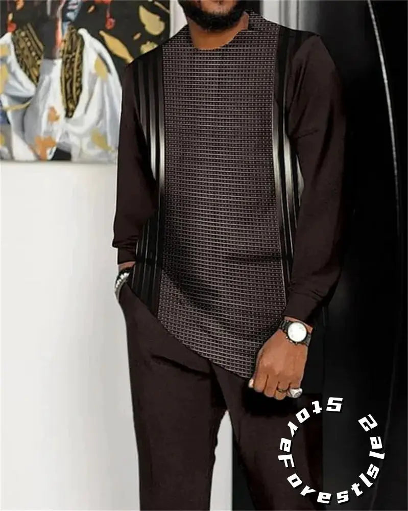 Fashion Clothing Set for Men Tracskuit Set Casual Walking Suit Ovrersize Streetwear Long Sleeve T-Shirt Trousers Outfit 2-piece by All Mart Bristol Ltd