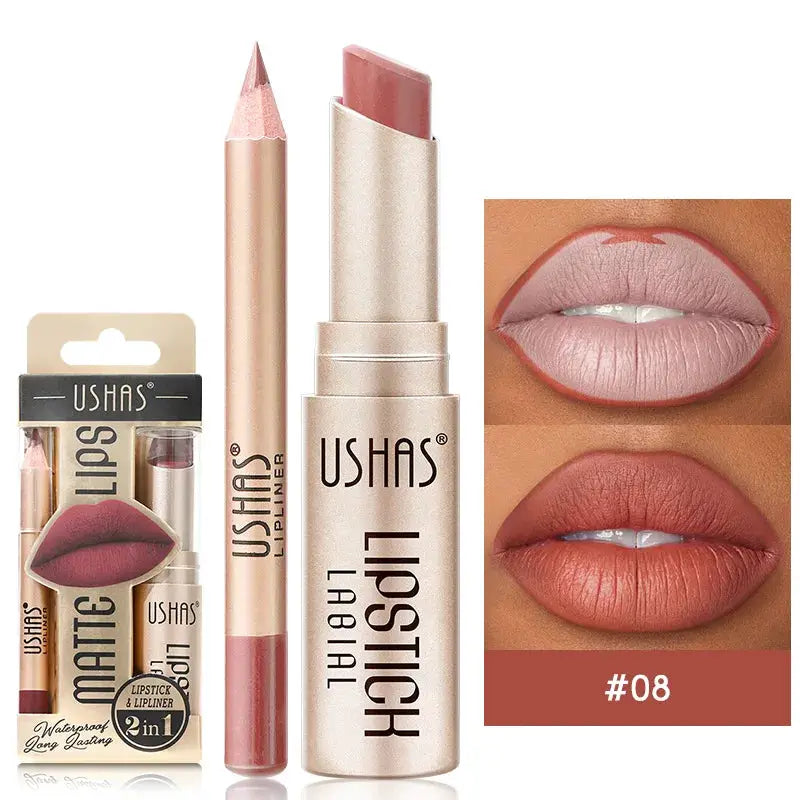 USHAS 12 Color Lip Liner + LIPSTICK Set Easy Coloring Matte Lipstick Long lasting nude red lipstick by All Mart Bristol Ltd