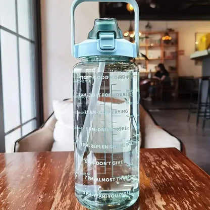 2L Water Bottle Portable Straw Plastic Water Cup for Outdoor Sports Fitness Adult High Value Big Fat Cup with Time Marker by All Mart Bristol Ltd