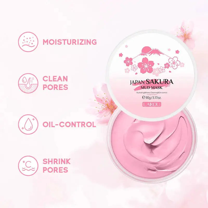 LAIKOU Japan Sakura Clay Mask Deep Cleansing Skin Mud Korean Face Mask Oil Control Shrink Pores Skin Care 80g by All Mart Bristol Ltd