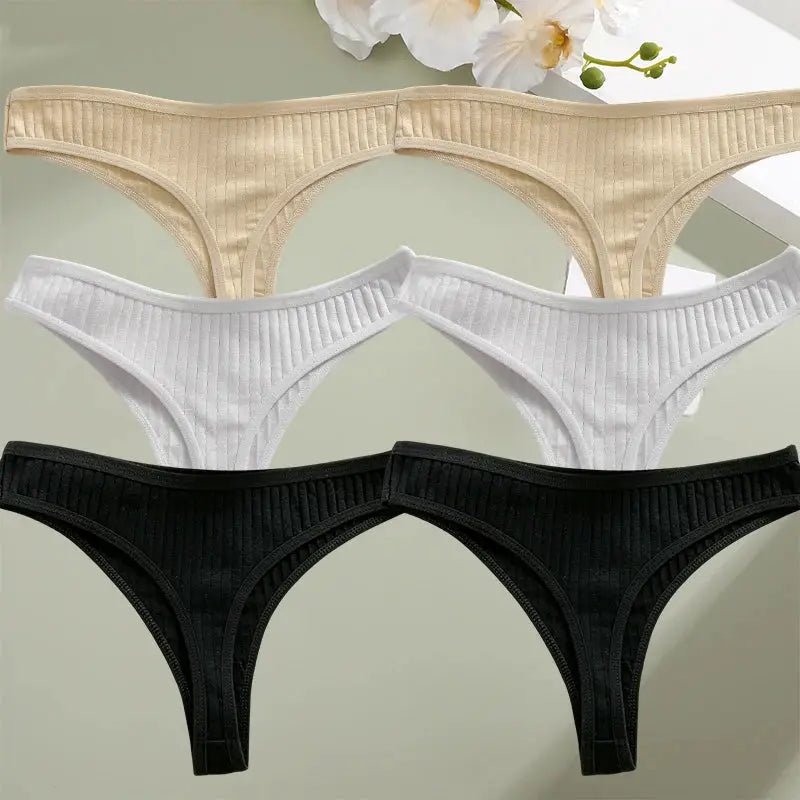 6PCS/Set Cotton Panties G-String Women Panties Sexy Underwear Female Lingerie Thong Briefs for Woman Solid Color Intimate Pantys by All Mart Bristol Ltd