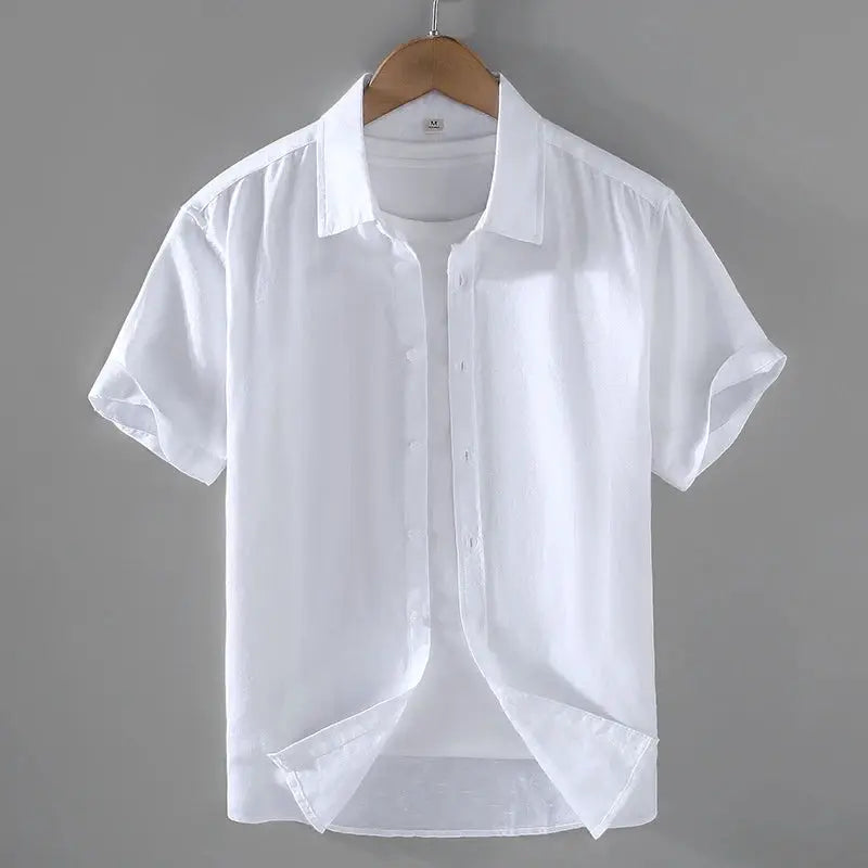 Men's Cotton Linen Short-Sleeved Shirt Summer Streetwear Plain Color Stand Collar Casual Beach Style plus Size M-3XL by All Mart Bristol Ltd