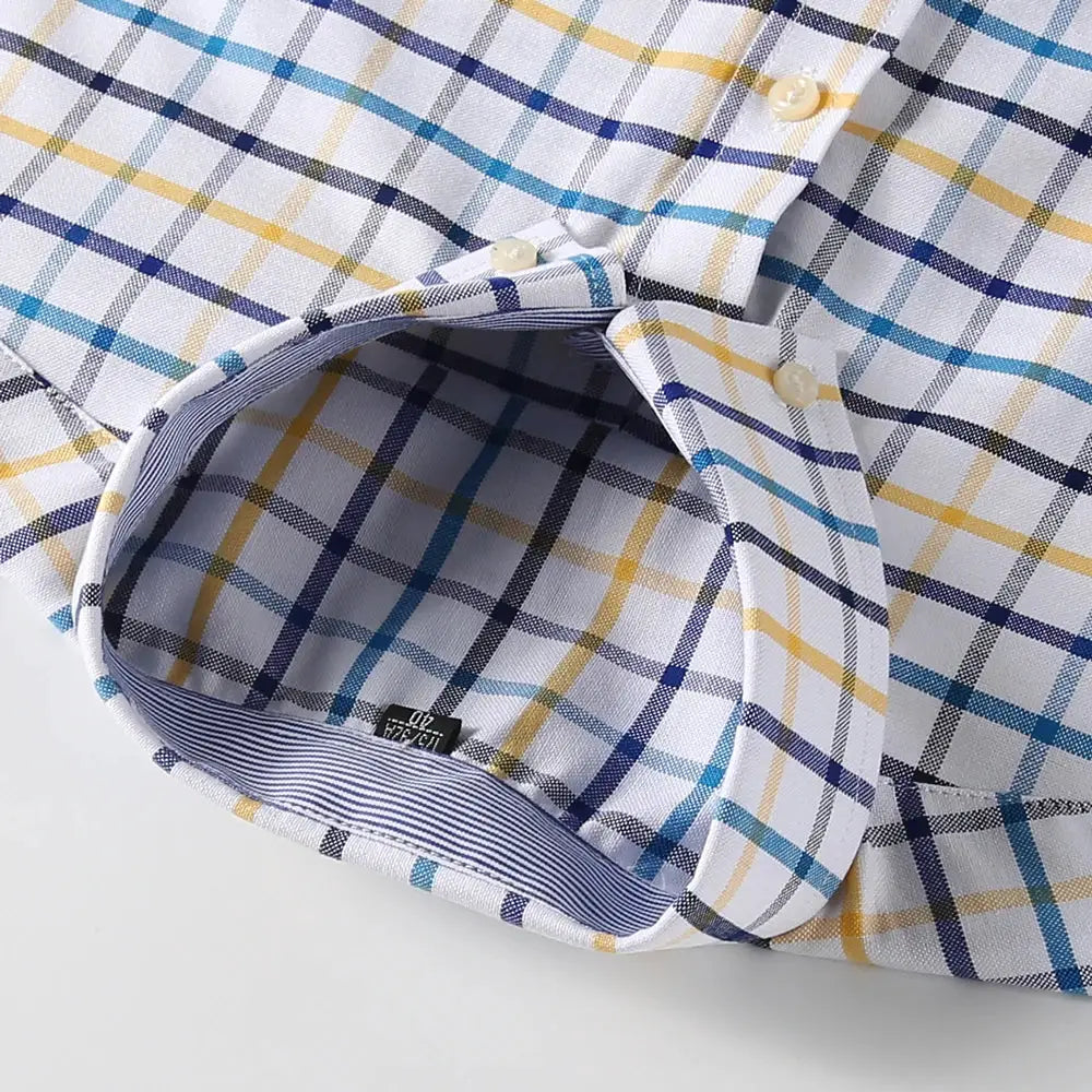 Men's Trendy Plaid Striped Lapel Collar Design Cotton Dress Shirts, Long Sleeve Casual Button Up Commuter Shirt For Spring/Fall by All Mart Bristol Ltd
