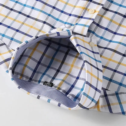 Men's Trendy Plaid Striped Lapel Collar Design Cotton Dress Shirts, Long Sleeve Casual Button Up Commuter Shirt For Spring/Fall by All Mart Bristol Ltd