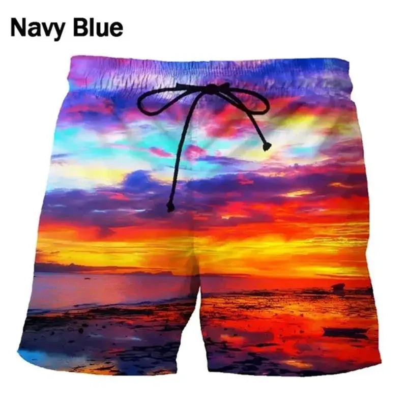Seaside Sunset Sunrise Scence Beach Shorts Men 3D Print Board Shorts Swimsuit 2023 Hawaiian Bermuda Swim Trunks Cool Short Pants by All Mart Bristol Ltd