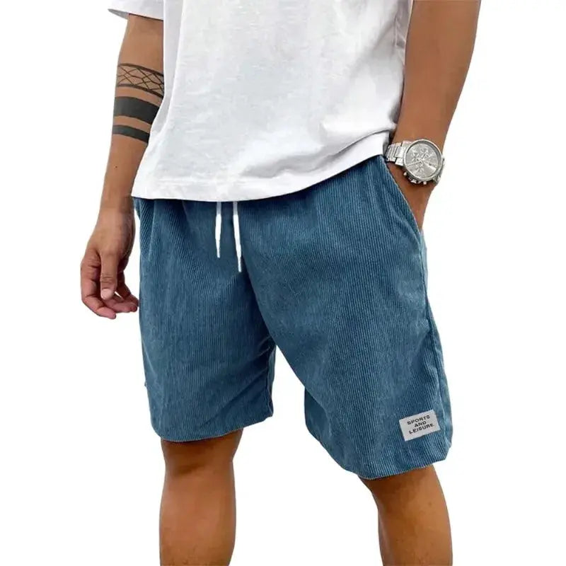 Summer Men's Solid Corduroy Shorts with Drawstring Casual Elastic Waist Fit for Outdoor Daily Activities Streetwear by All Mart Bristol Ltd