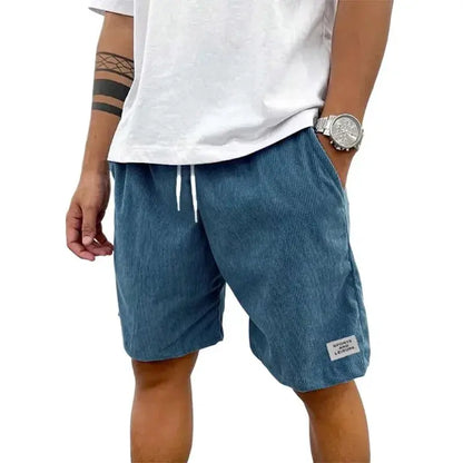 Summer Men's Solid Corduroy Shorts with Drawstring Casual Elastic Waist Fit for Outdoor Daily Activities Streetwear by All Mart Bristol Ltd