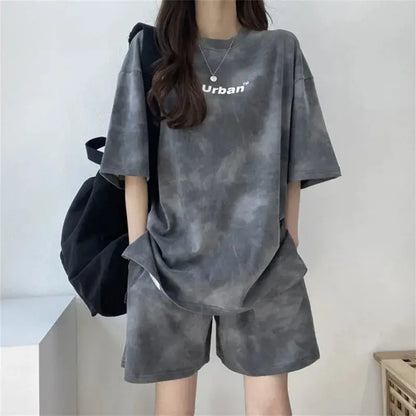 Women T-Shirt Shorts Suit Set Casual Tie Dye Loose tshirt and wide leg middle shorts with pockets female Soft Summer Shorts Sets by All Mart Bristol Ltd