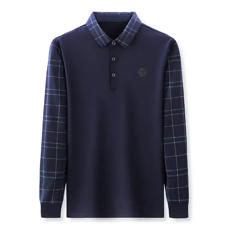 BROWON Long Sleeve T Shirt Men Spring and Autumn Business Casual Slim Turn-down Collar Geometric Pattern Tshirt Men Clothing by All Mart Bristol Ltd