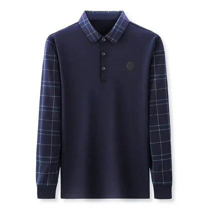 BROWON Long Sleeve T Shirt Men Spring and Autumn Business Casual Slim Turn-down Collar Geometric Pattern Tshirt Men Clothing by All Mart Bristol Ltd