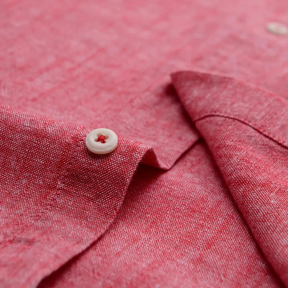Men‘s Solid Button-Down Collar Dress Shirt - Breathable Cotton-Linen Blend - Long Sleeve, Slim-fit - Spring Summer Casual Chic by All Mart Bristol Ltd