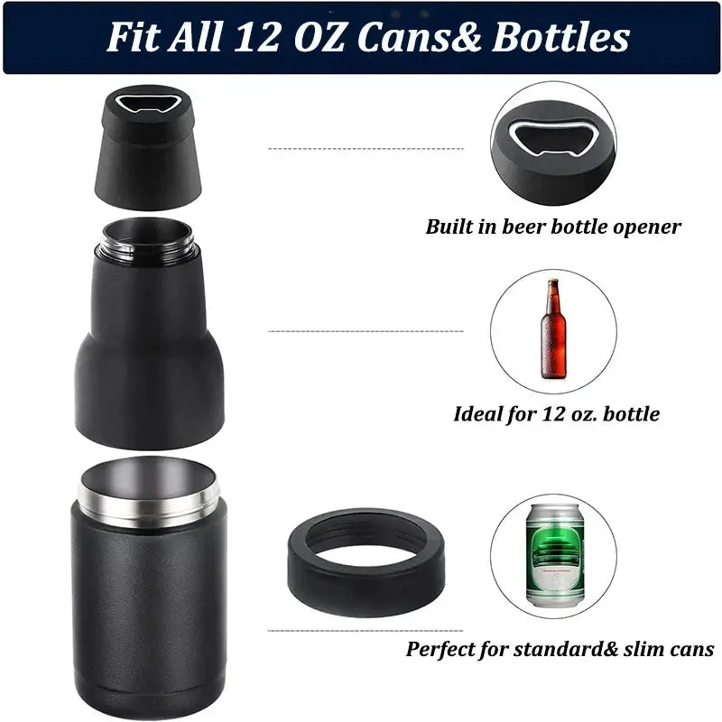 12oz Drink Can Bottle Holder 3 in 1 Stainless Steel Beer Tank with Opener Double Wall Vacuum Insulated Bottle Drink Vacuum Flask by All Mart Bristol Ltd